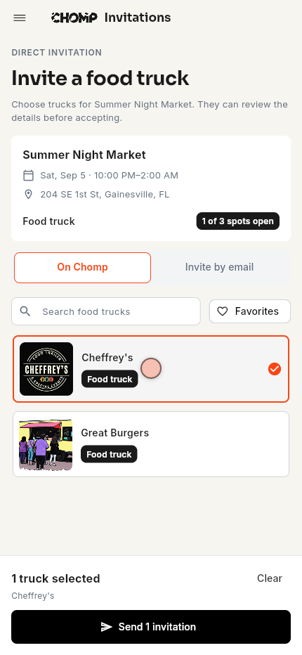 A brewery selecting Cheffrey's for a direct invitation to its Summer Night Market opening